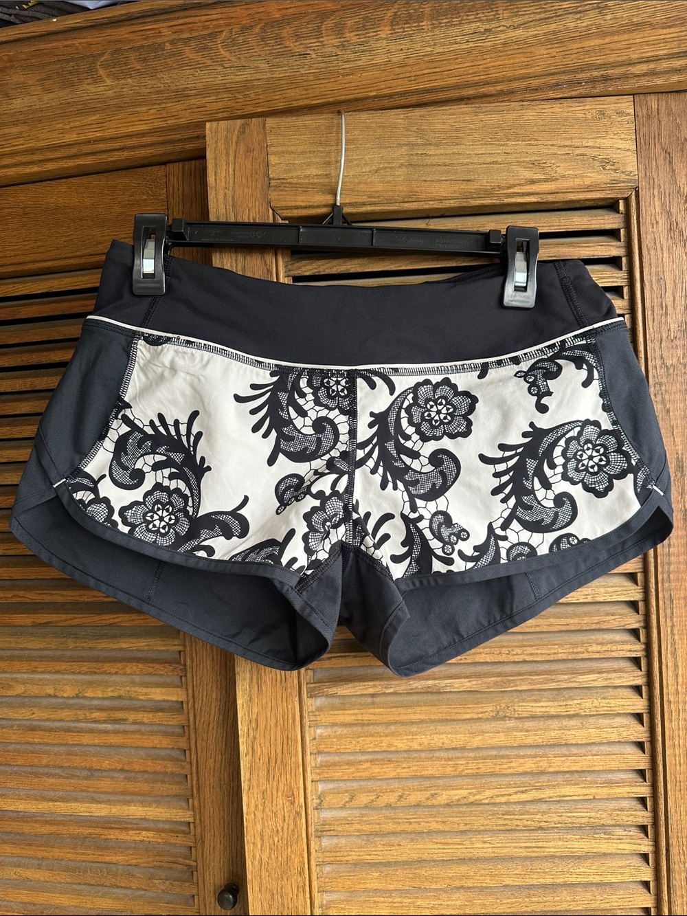 lululemon athletica Black Shorts with White Floral Panel